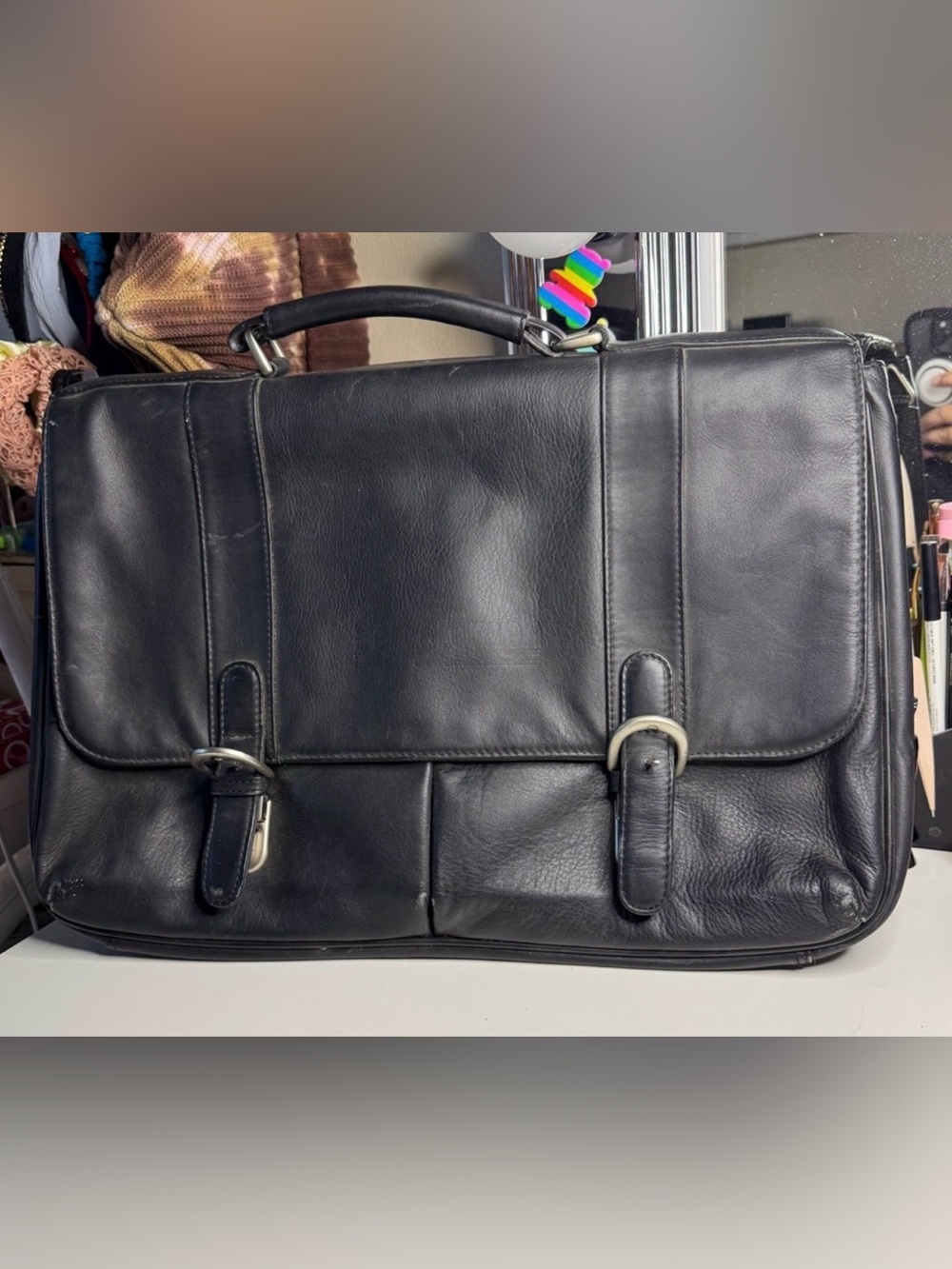 Vintage Genuine Leather Black Briefcase Black Leather